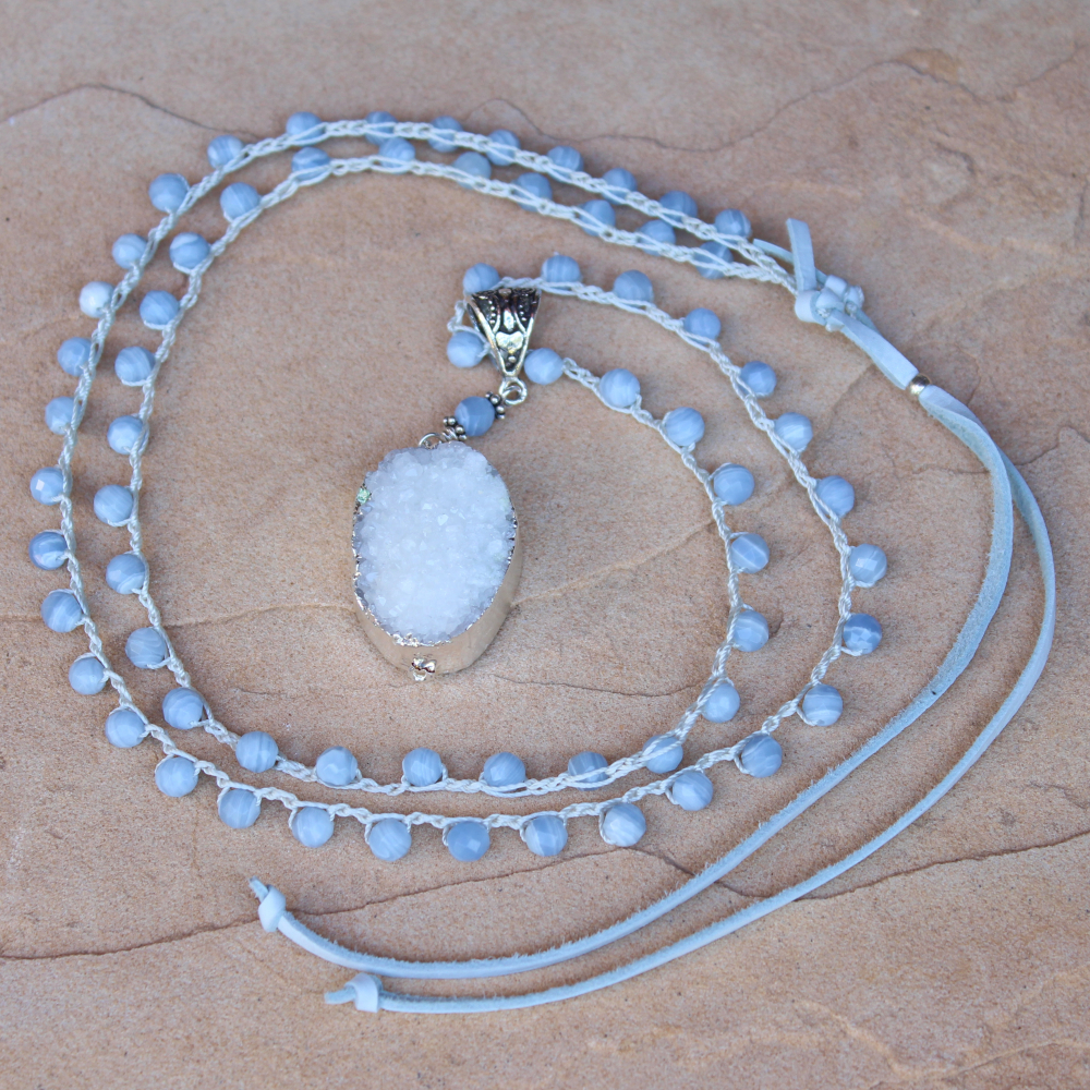 Blue Lace Agate corded pendant