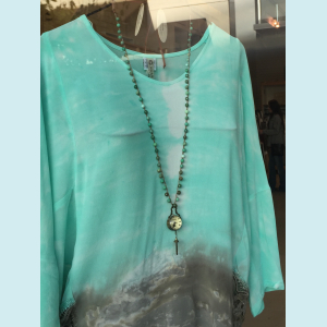 Green Moss Opal Gemstone Crocheted Necklace with Clock