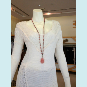 Felicia - Crocheted necklace of pink opal gemstone beads and pendant.