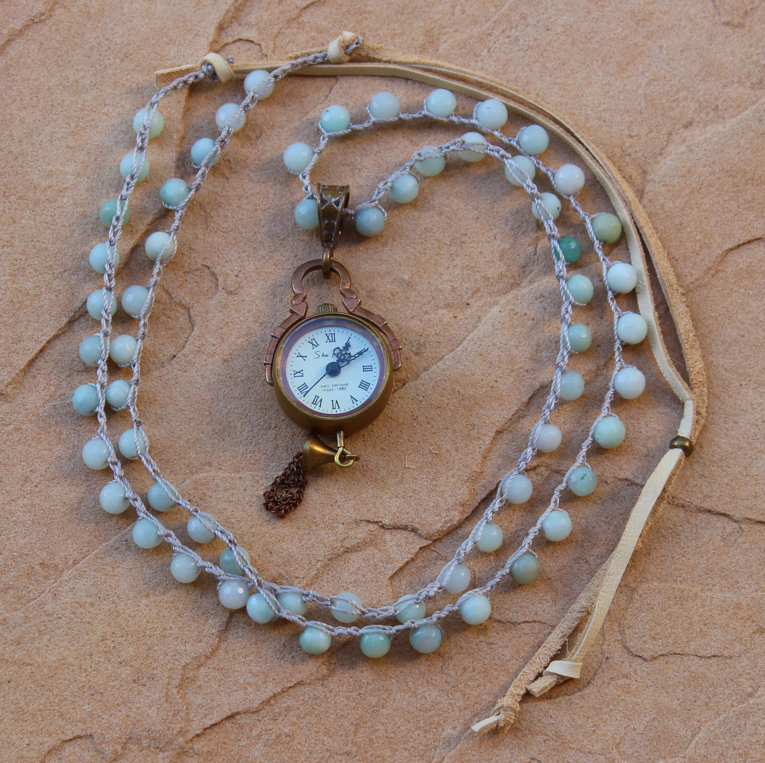 Crocheted Necklace of Amazonite Beads 